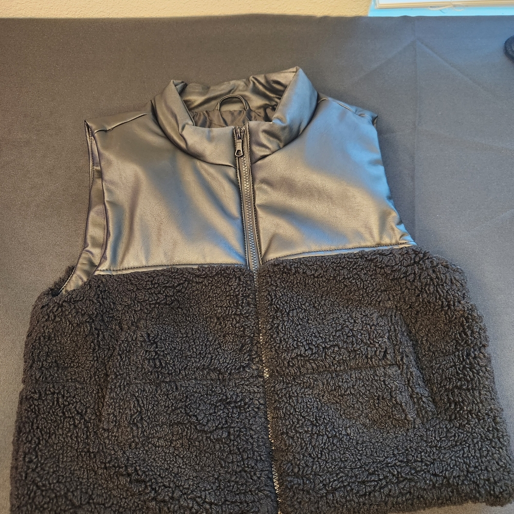 RSQ Black Faux Leather and Sherpa Vest